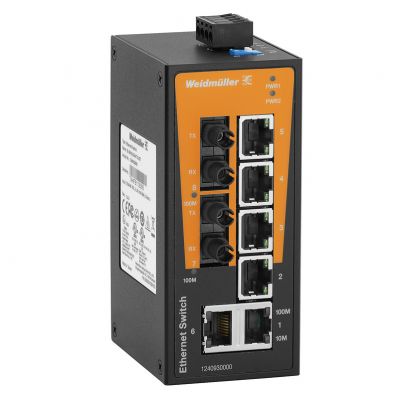 WEIDMULLER IE-SW-BL08T-6TX-2ST Przełącznik sieciowy (prosty), niezarządzany, Fast Ethernet, Liczba portów: 6x RJ45, 2 * ST wielomodowy, -40 °C...75 °C, IP30 1286570000 /1szt./ (1286570000)